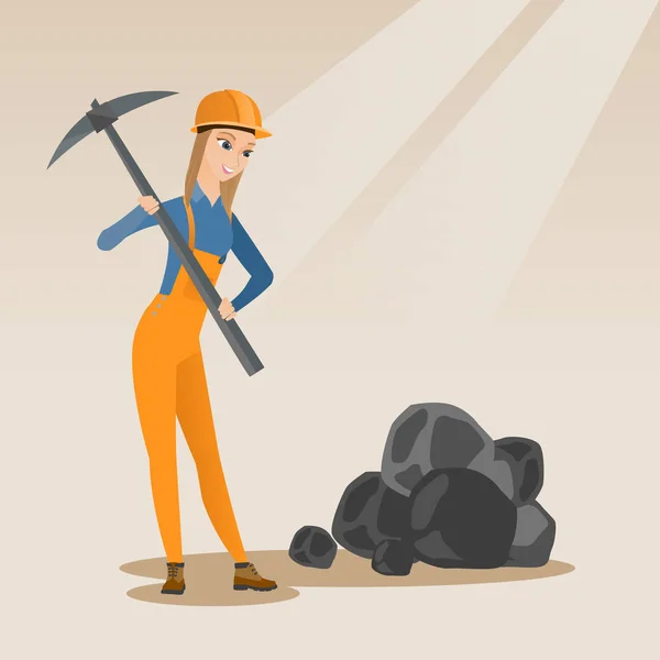 Minero trabajando con pickaxe vector ilustración . — Vector de stock