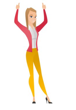 İş kadını ile ayakta kollarını kaldırdı.