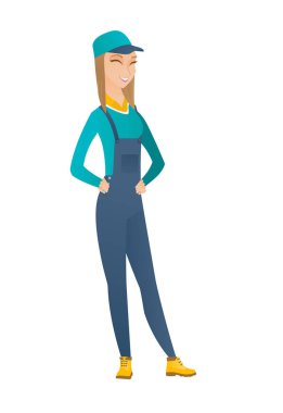 Genç Beyaz makinist gülüyor.