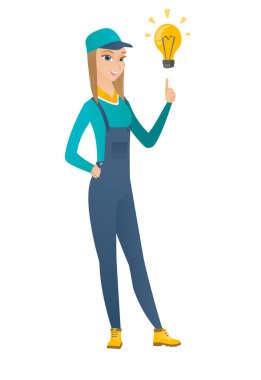 Parlak fikir ampul işaret makinist.