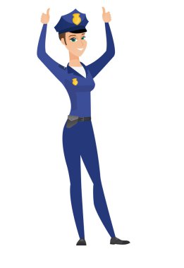 Polis ile ayakta kollarını kaldırdı.