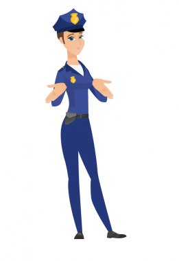 Omuzlarında shrugging beyaz karışık kadın polis