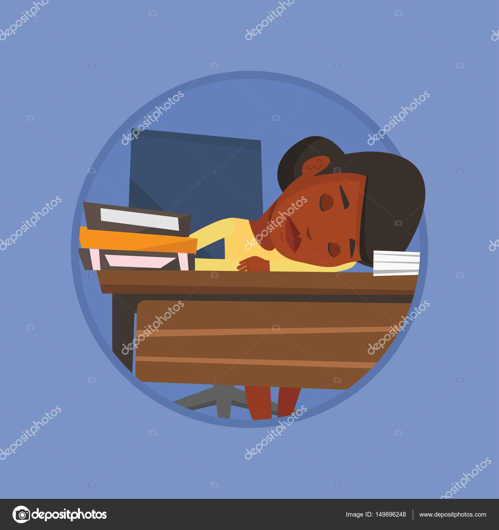 Female Student Sleeping At The Desk With Book Stock Vector