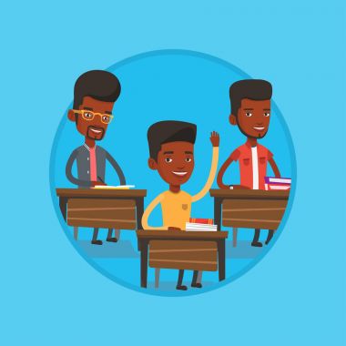 Öğrenci el bir cevap için sınıf yetiştirme.