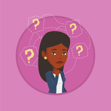 Genç iş kadını düşünme vektör çizim.