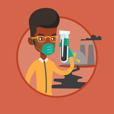 Test tüpü ile radyasyon koruyucu kıyafetli adam.