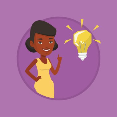 Fikir ampul vektör çizim işaret eden öğrenci