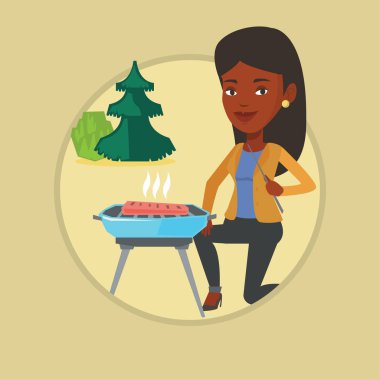 Barbekü Izgara biftek pişirme kadın.