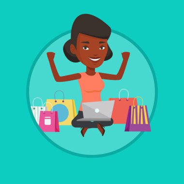 Kadın alışveriş online vektör çizim.