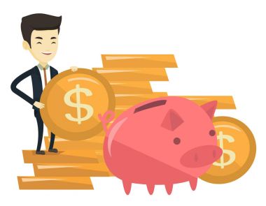 Domuzcuk bankada para koyarak iş adamı.