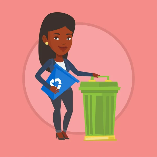Femme avec poubelle et poubelle . — Image vectorielle