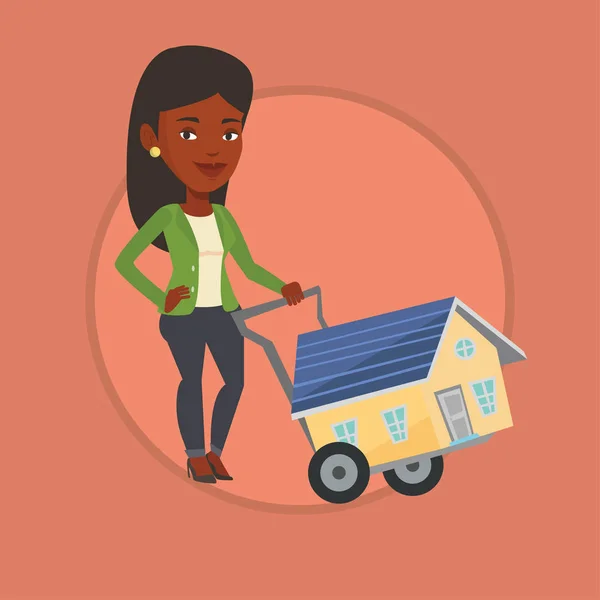 Νεαρή γυναίκα Αγοράζοντας σπίτι εικονογράφηση διάνυσμα. — Διανυσματικό Αρχείο