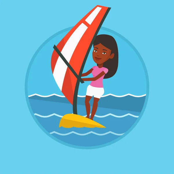 Genç kadın denizde Rüzgar Sörfü. — Stok Vektör