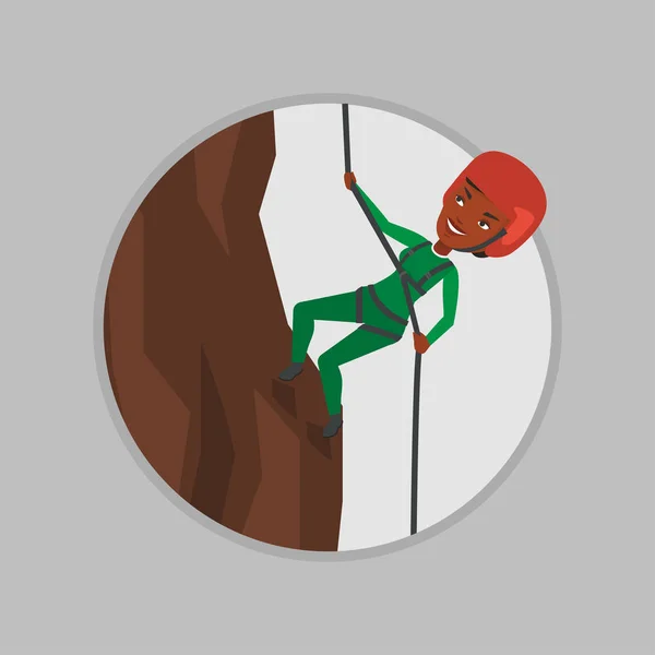 Donna arrampicata in montagna con corda . — Vettoriale Stock