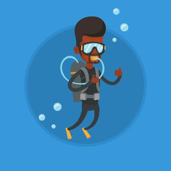 Homem mergulho com mergulho e mostrando sinal ok . —  Vetores de Stock