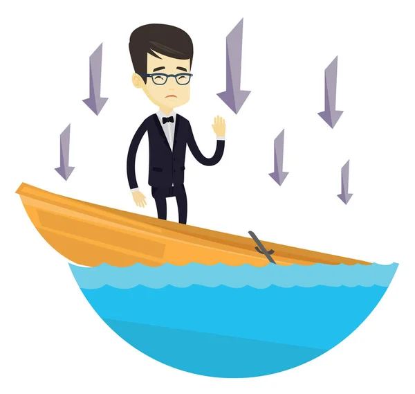 Business man standing in sinking boat. — Stock Vector