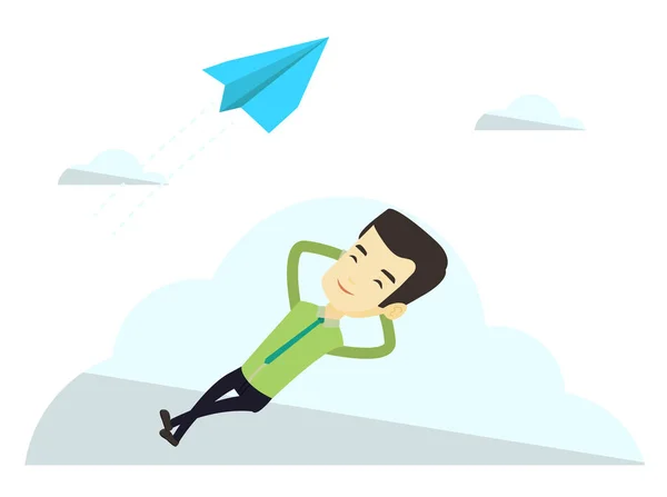 Business man lying on cloud vector illustration. — Stock Vector