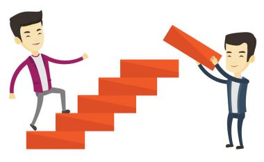 İş adamı kariyer basamaklarını çalışır.