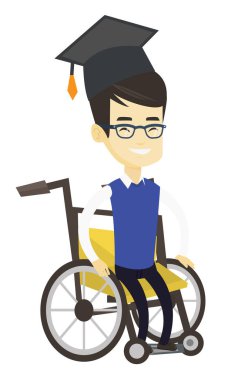 Tekerlekli sandalye vektör çizim içinde oturan mezun