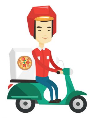 Adam scooter üzerinde pizza teslim.