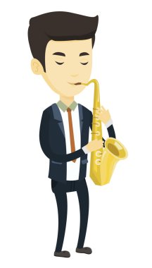 Saksafon vektör çizim üzerinde oynarken müzisyen.