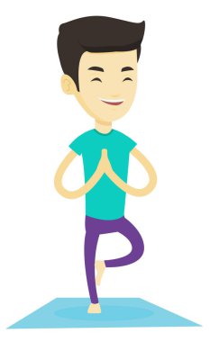 Genç adam pratik Yoga ağaç poz.