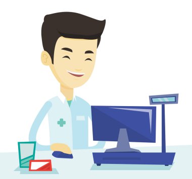 Eczacı kasaya para kutusu.