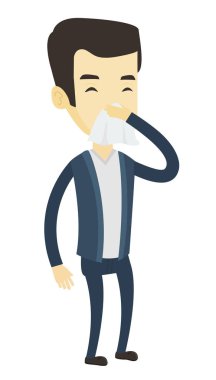 Genç Asyalı hasta adam hapşırma.