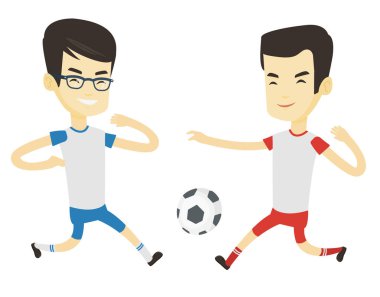 İki erkek futbol oyuncuları top için mücadele.