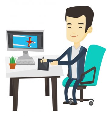 Tasarımcısı kullanarak dijital grafik tablet.