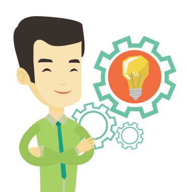 Adam iş fikir ampul dişli ile.