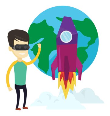 Vr kulaklık açık alanda uçan adam.