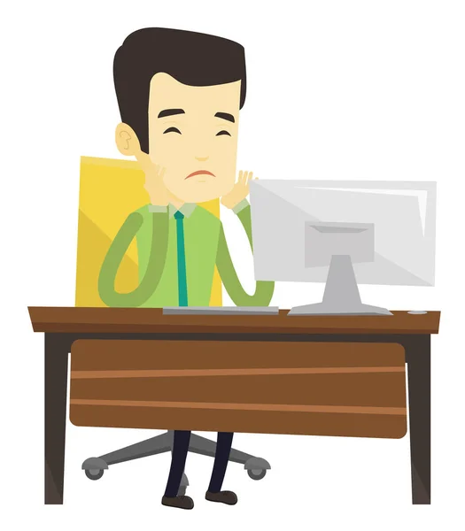 Exhausted sad employee working in office. — Stock Vector