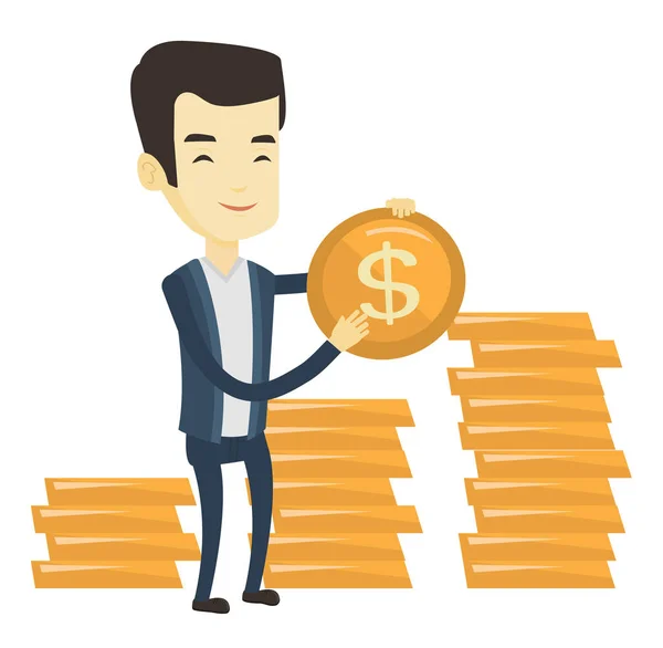 Homme d'affaires prospère avec pièce en dollar . — Image vectorielle