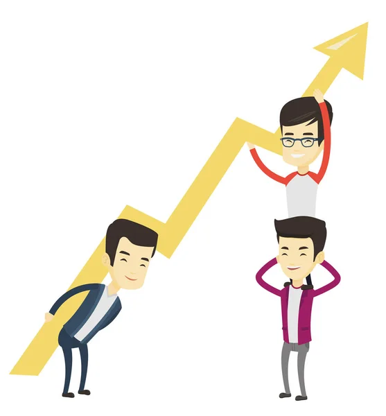 Três homens de negócios segurando gráfico de crescimento . —  Vetores de Stock