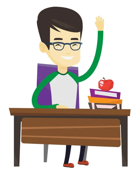 Estudiante levantando la mano en clase para una respuesta . — Vector de stock