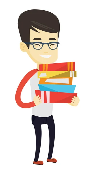 Hombre sosteniendo pila de libros vector ilustración . — Vector de stock