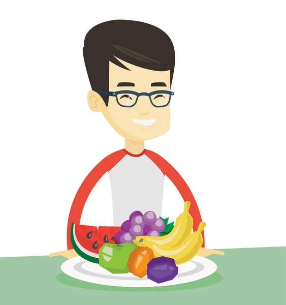 Man met vers fruit vectorillustratie. — Stockvector