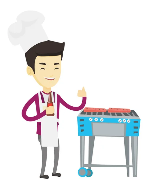 Man koken steak op barbecue grill. — Stockvector