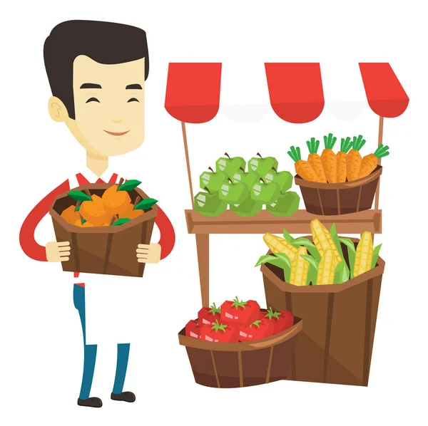 Greengrocer con frutas y verduras . — Vector de stock