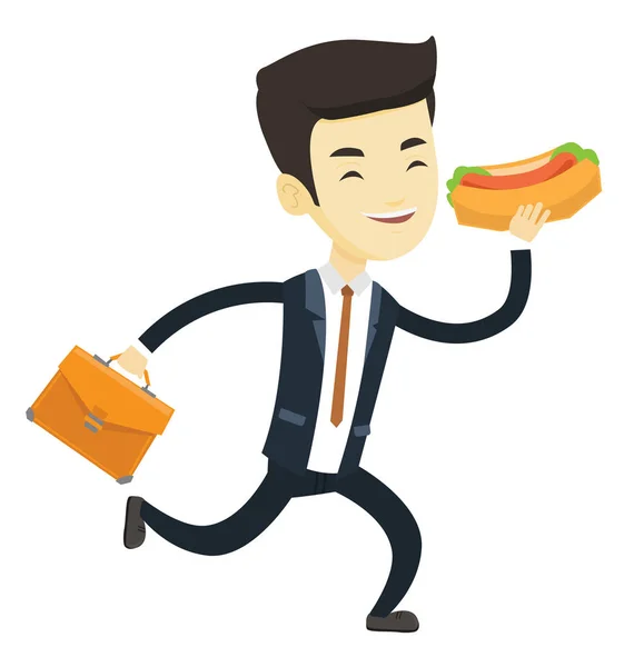 İş adam yeme sosisli sandviç vektör çizim. — Stok Vektör