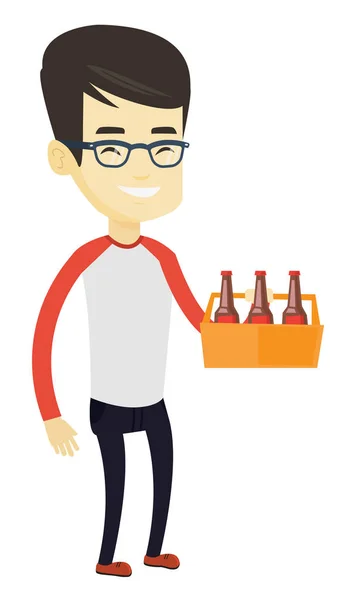 Man met pack bier vector illustratie. — Stockvector