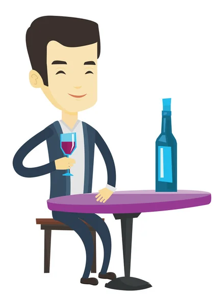 Ο άνθρωπος που πίνει κρασί στο εστιατόριο. — Διανυσματικό Αρχείο