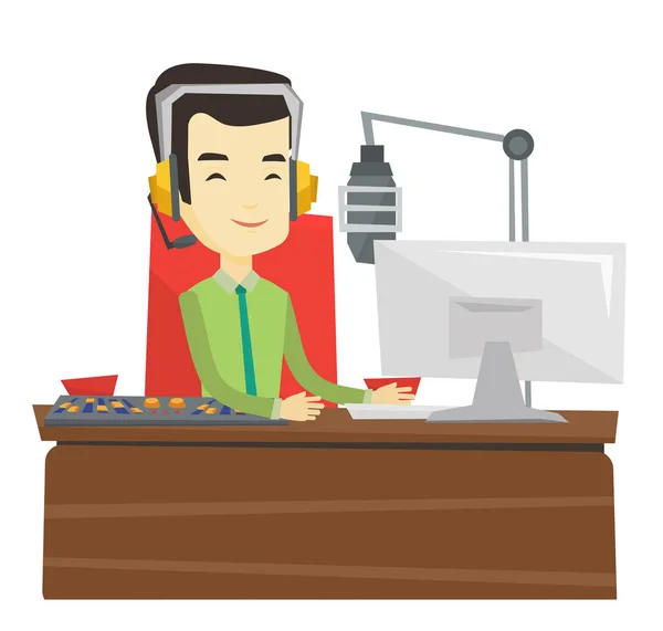 Asiatico dj lavorando su il radio vettore illustrazione — Vettoriale Stock