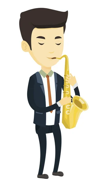 Músico tocando en saxofón vector ilustración . — Vector de stock