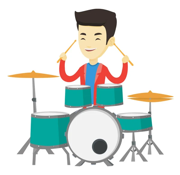 Man spelen op de drum kit vectorillustratie. — Stockvector