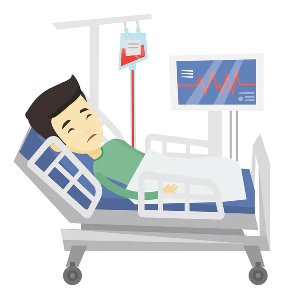 Hombre acostado en cama de hospital vector ilustración . — Vector de stock