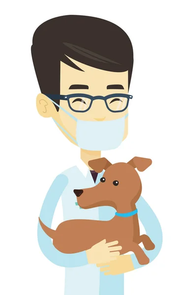 Veterinario con perro en las manos vector ilustración — Archivo Imágenes Vectoriales