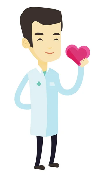 Medico cardiologo che tiene il cuore . — Vettoriale Stock