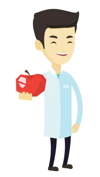 Διατροφολόγος προσφέρουν φρέσκο κόκκινο μήλο. — Διανυσματικό Αρχείο
